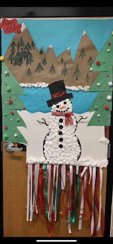 door decorated with a snowman