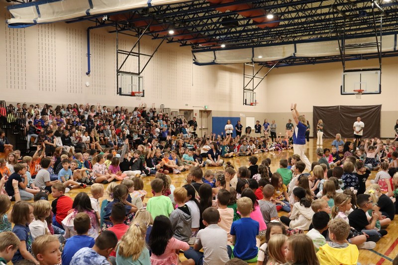 students in BCES gym on first day of school